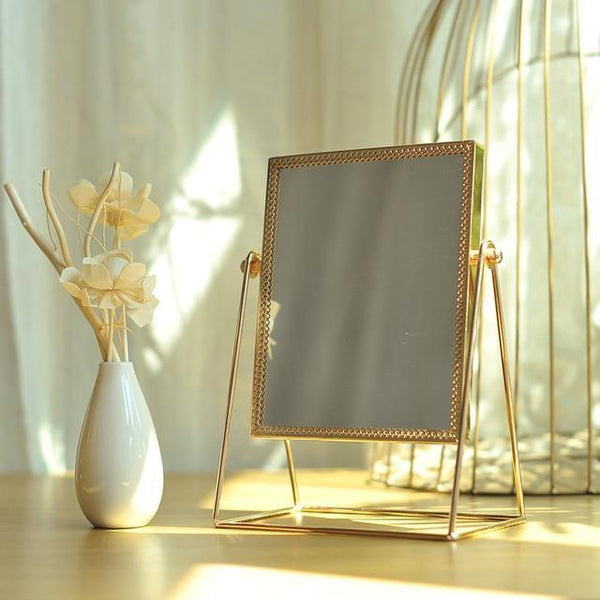 Golden Makeup Mirror Home Decor Desktop Table