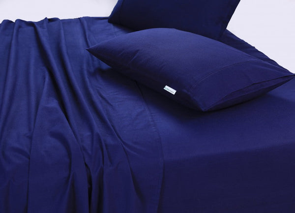 Elan Linen 100% Egyptian Cotton Vintage Washed 500Tc Navy Blue Cm Deep Mega Queen Bed Sheets Set