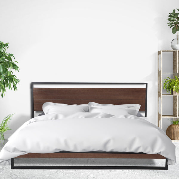 Milano Decor Azure Bed Frame With Headboard Black Wood Steel Platform - Single