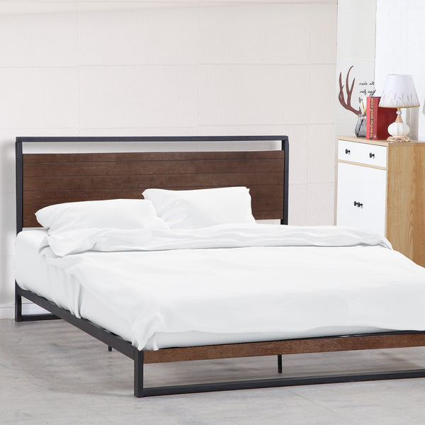 Milano Decor Azure Bed Frame With Headboard Black Wood Steel Platform - Single