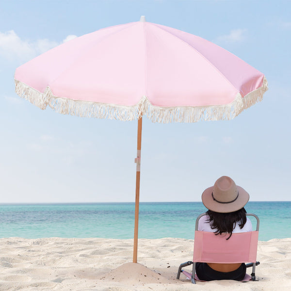 Beach Umbrellas Havana Outdoors Beach Umbrella Portable 2 Metre Fringed Garden Sun Shade Shelter Dusty Rose