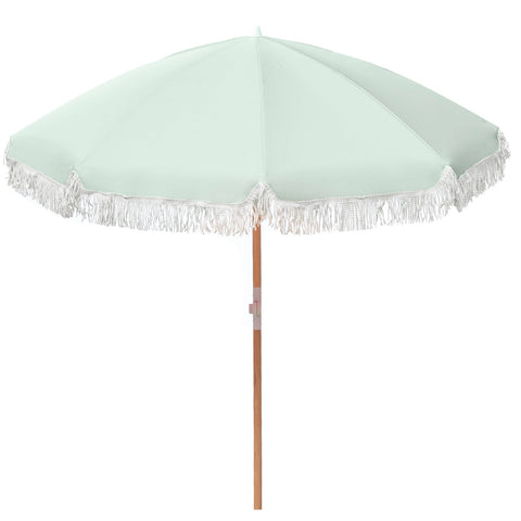 Beach Umbrellas Havana Outdoors Beach Umbrella Portable 2 Metre Fringed Garden Sun Shade Shelter Sage Green