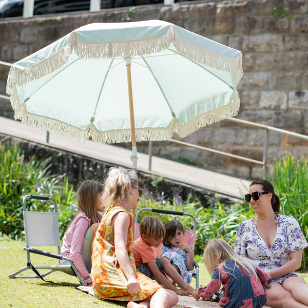 Beach Umbrellas Havana Outdoors Beach Umbrella Portable 2 Metre Fringed Garden Sun Shade Shelter Sage Green