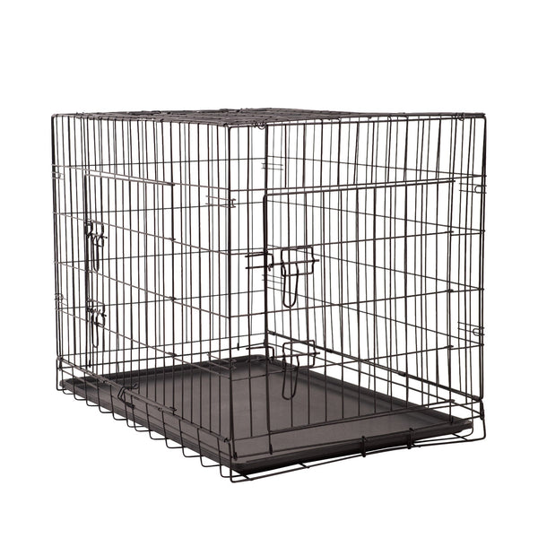 Pet Transport 4 Paws Dog Cage Pet Crate Cat Puppy Metal Abs Tray Foldable Portable 30" Black