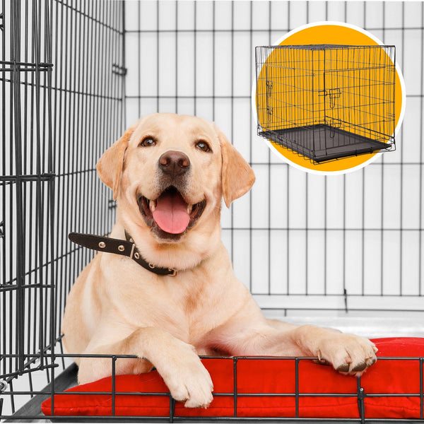 Pet Transport 4 Paws Dog Cage Pet Crate Cat Puppy Metal Abs Tray Foldable Portable 30" Black