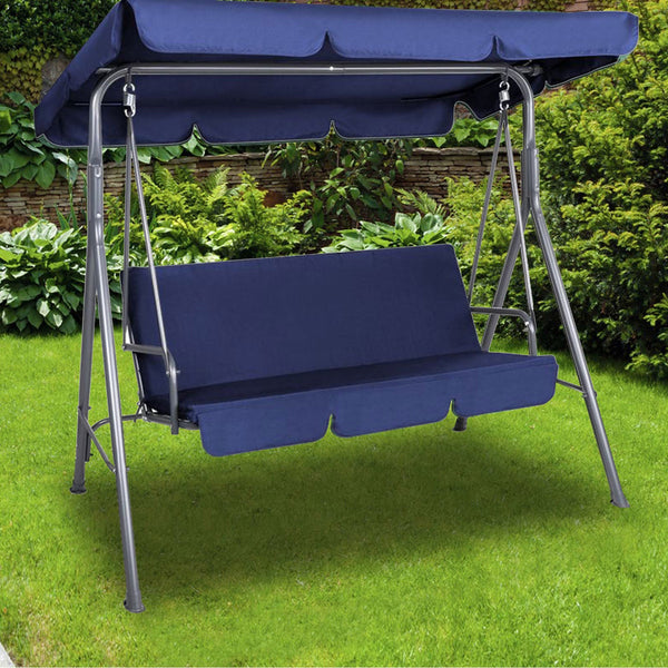 Swing Seats Milano Outdoor Swing Bench Seat Chair Canopy Furniture 3 Seater Garden Hammock Dark Blue