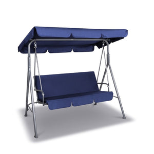 Swing Seats Milano Outdoor Swing Bench Seat Chair Canopy Furniture 3 Seater Garden Hammock Dark Blue