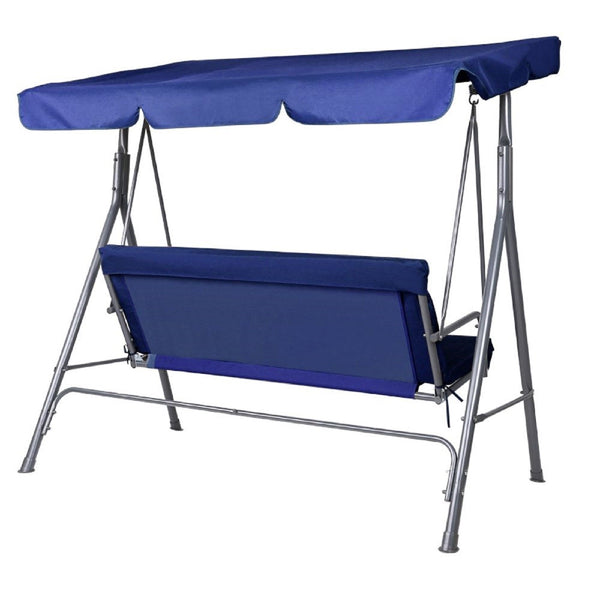 Swing Seats Milano Outdoor Swing Bench Seat Chair Canopy Furniture 3 Seater Garden Hammock Dark Blue