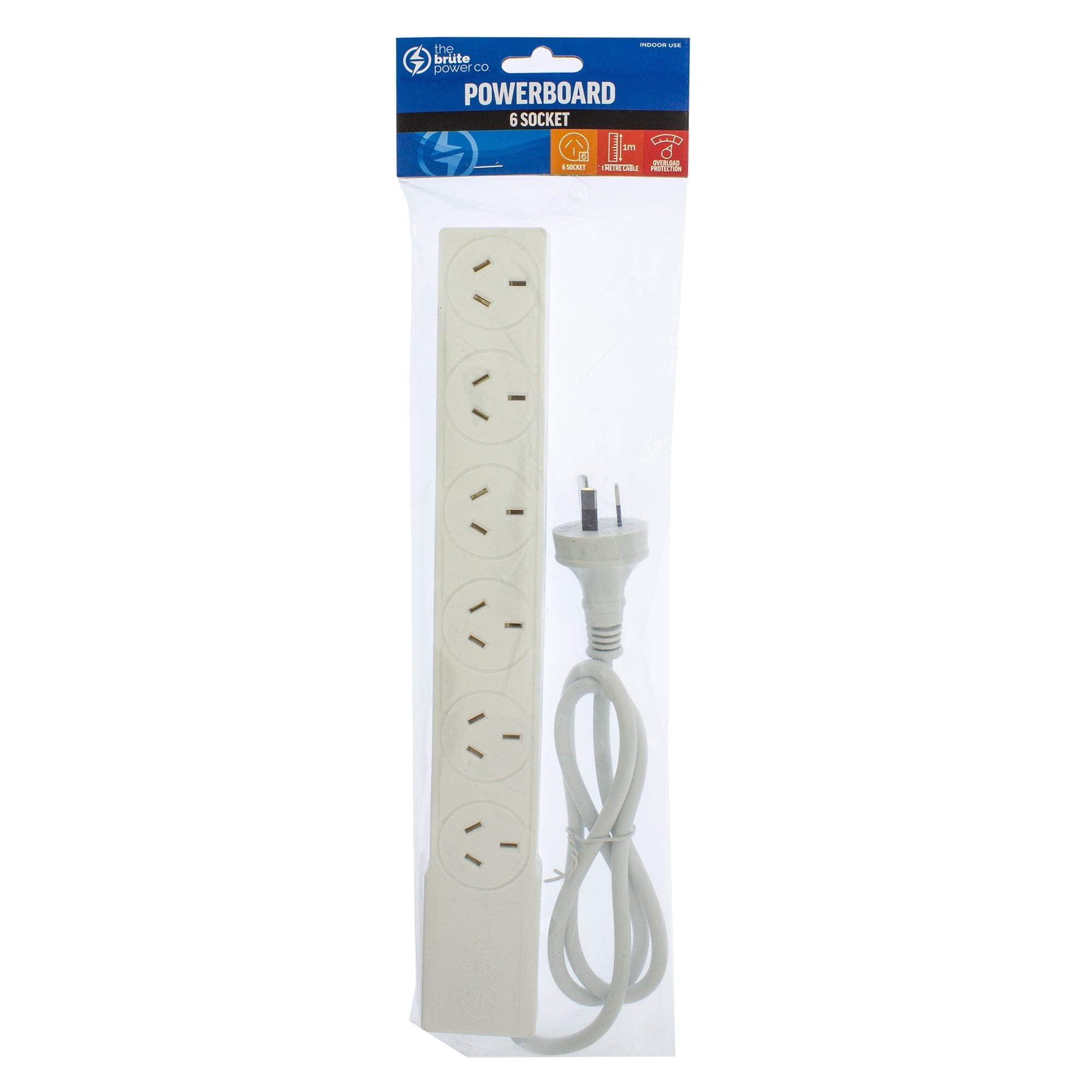 Power Strips & Surge Protectors The Brute Power Co Co. Powerboard 6 Socket + Overload Protection