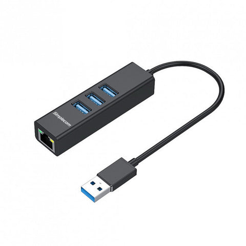 USB Cables, Hubs & Adapters Simplecom Chn420 Black Aluminium 3 Port Superspeed Usb Hub With Gigabit Ethernet Adapter Cbat Usbclan