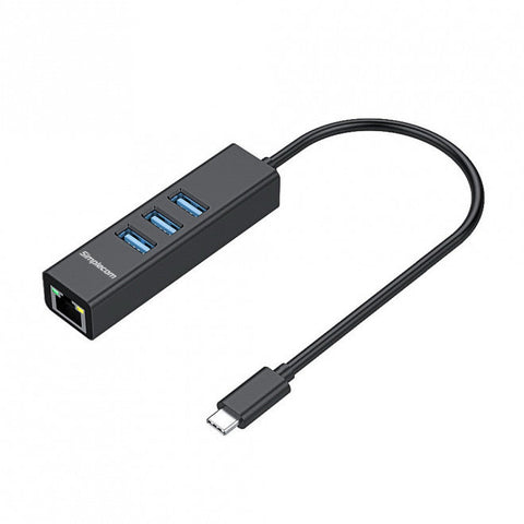 USB Cables, Hubs & Adapters Simplecom Chn421 Black Aluminium Usb C To 3 Port Hub With Gigabit Ethernet Adapter Cbat Usbclan