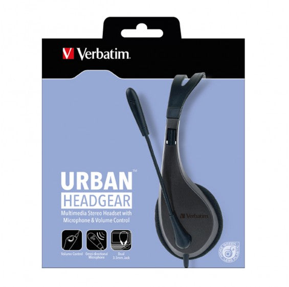 Verbatim Multimedia Headset With Microphone - Wide Frequency Stereo, 40Mm Drivers, Comfortable Ergonomic Fit, Adjustable, Built-In, Omni-Directional