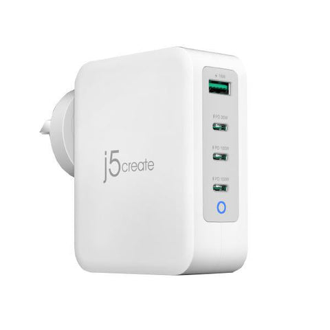 Chargers & Cradles J5create Jup43130 130W Gan Usb C 4 Port Charger (Usb C Pdx 3, Usb A X With Auto Balance Output) Your Phones, Tablets, Or Laptops