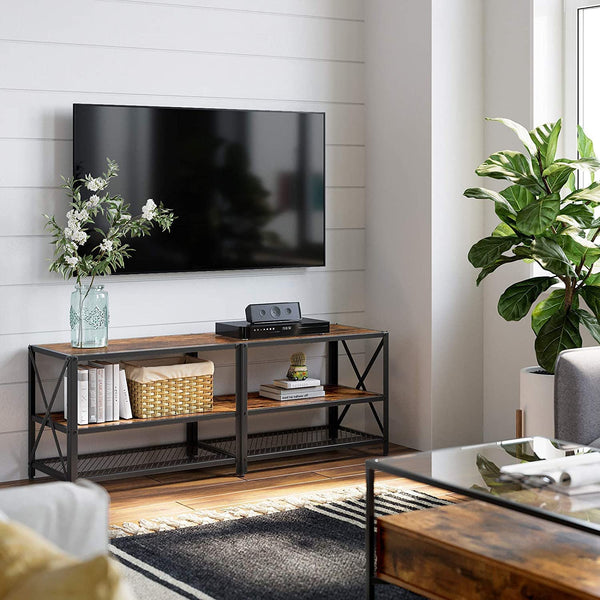 TV Stands & Entertainment Units Tv Stand For 60 Inch With Industrial Style Steel Frame Rustic Brown And Black