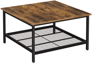 Coffee Tables Robust Coffee Table Steel Frame And Mesh Storage Shelf, Rustic Brown Black