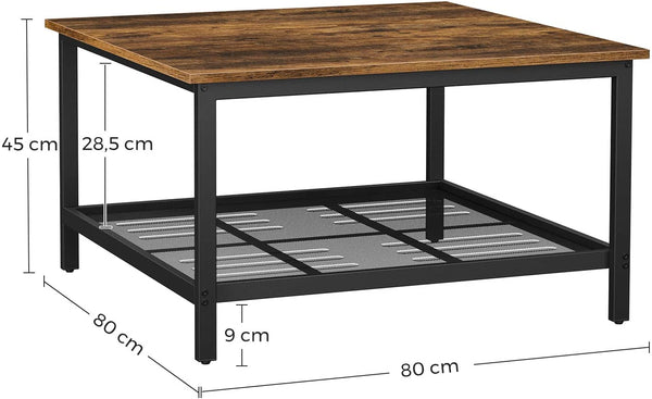 Coffee Tables Robust Coffee Table Steel Frame And Mesh Storage Shelf, Rustic Brown Black