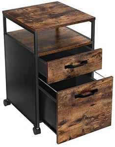 Ink Cartridges File Cabinet With 2 Drawers, Wheels And Open Compartment Rustic Brown Black