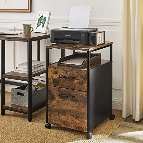 Ink Cartridges File Cabinet With 2 Drawers, Wheels And Open Compartment Rustic Brown Black