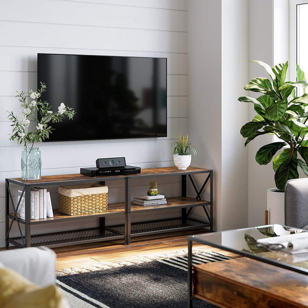 TV Stands & Entertainment Units Tv Steel Frame Stand With Shelves Home Furniture Rustic Brown And Black