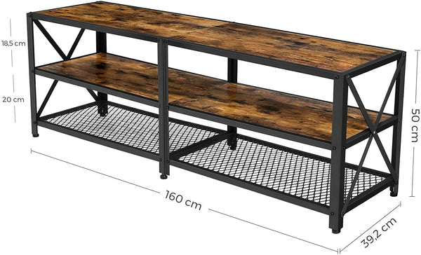 TV Stands & Entertainment Units Tv Steel Frame Stand With Shelves Home Furniture Rustic Brown And Black