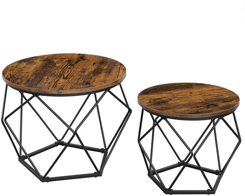 Side Tables Set Of 2 Robust Steel Frame Rustic Brown And Black