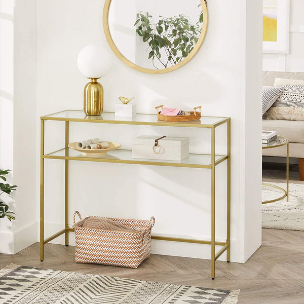 Hall Tables Console Table Metal Frame With 2 Shelves Adjustable Feet