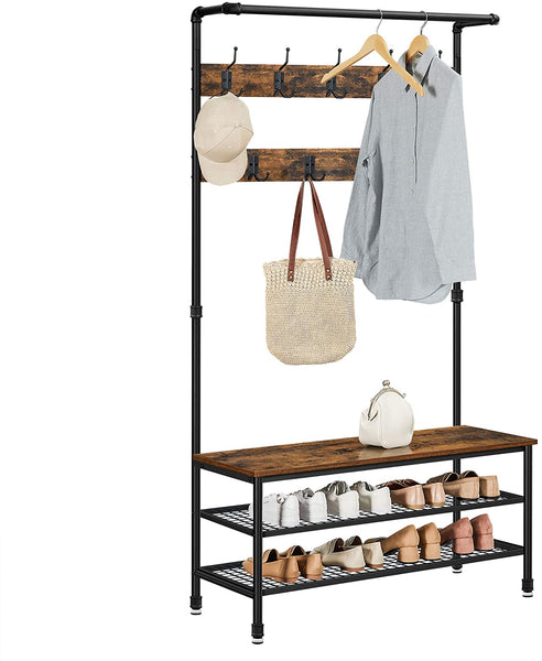 Coat & Hat Racks Coat Rack Stand With 9 Hooks And Shoe Industrial Style Sturdy Steel Frame