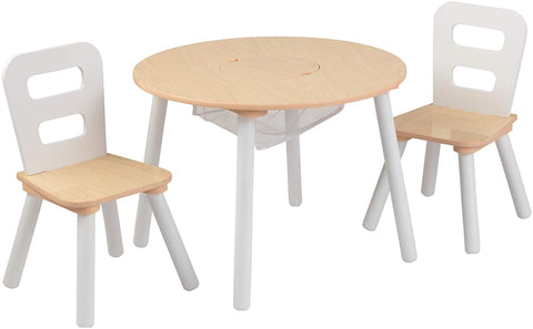 Kids Play Table & Chair Sets Round Table And 2 Chair Set For Children (White Natural)