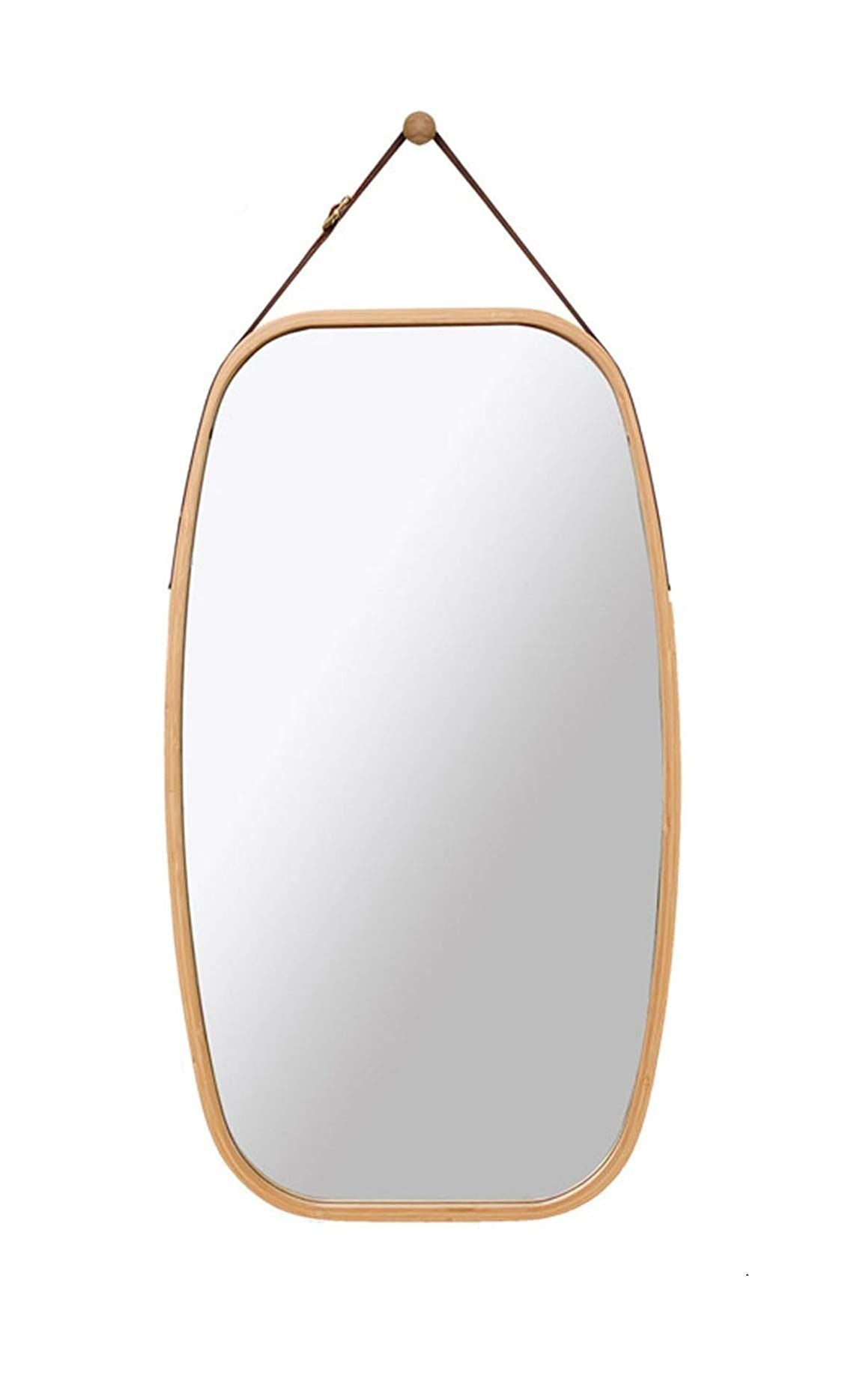 Hanging Full Length Wall Mirror - Solid Bamboo Frame And Adjustable Leather Strap For Bathroom Bedroom