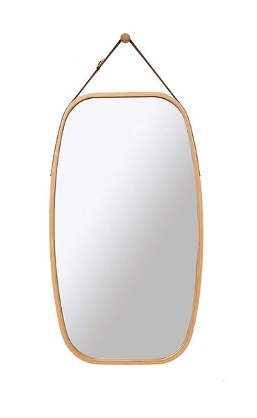 Mirrors Hanging Full Length Wall Mirror Solid Bamboo Frame And Adjustable Leather Strap For Bathroom Bedroom