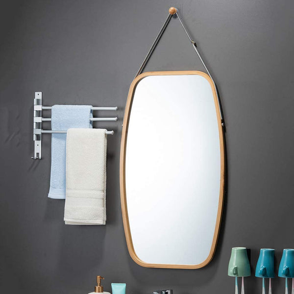 Mirrors Hanging Full Length Wall Mirror Solid Bamboo Frame And Adjustable Leather Strap For Bathroom Bedroom