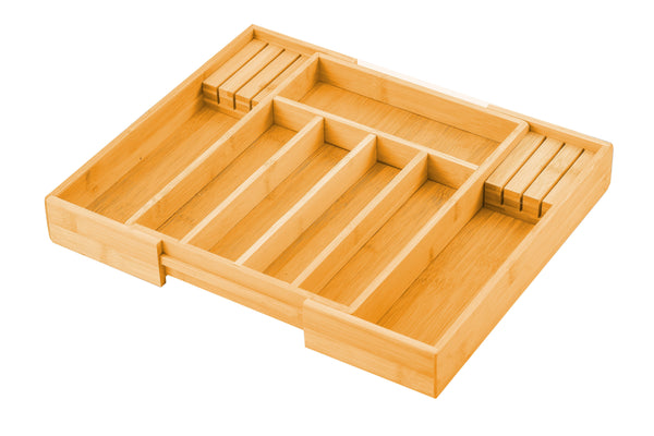 Drawer Organisers Large Capacity Bamboo Expandable Drawer Organizer With Knife Block Holder For Home Kitchen Utensils