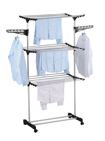 Clothes Airers Folding 3 Tier Clothes Laundry Drying Rack With Stainless Steel Tubes For Indoor & Outdoor Home