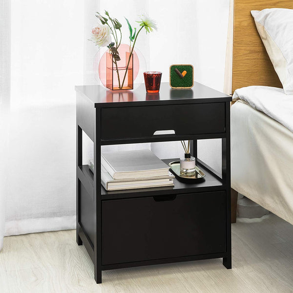 Bedside Tables Black Bedside Table With 2 Drawers