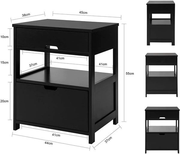 Bedside Tables Black Bedside Table With 2 Drawers