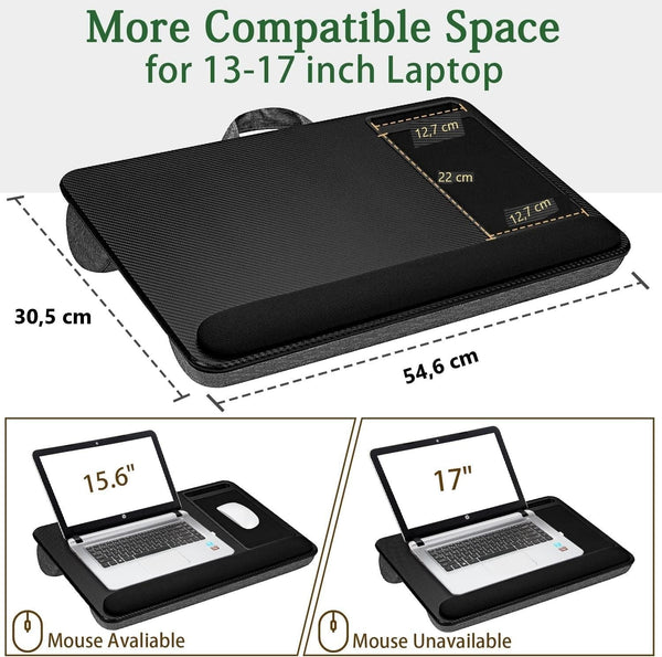 Portable Laptop Desk With Device Ledge, Mouse Pad And Phone Holder For Home Office (Black, 40Cm)