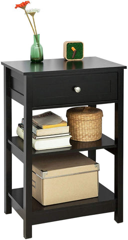 Bedside Tables Black Bedside Table With 1 Drawer And 2 Shelves