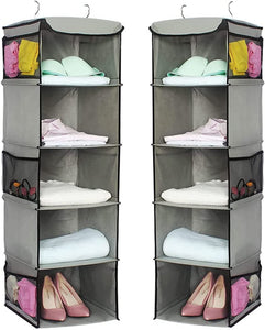 Closet Organisers 2 Pack 5 Foldable Shelf Hanging Closet Organizer Space Saver With Side Accessories Pockets For Clothes Storage