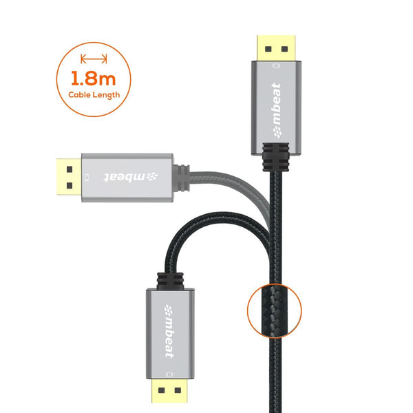 Monitor/AV Cables & Adapters Mbeat Tough Link 1.8M 4K/60Hz Display Port Hdmi Cable Space Grey