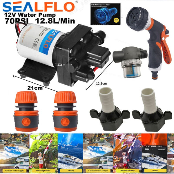 Water Filters 12V Sealflo Water Pump High Pressure Self Priming Rv Camping Boat 70Psi 11.3L/M