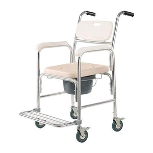 Mobile Shower Toilet Commode Chair Bathroom Aluminum Bedside Footrest Wheelchair