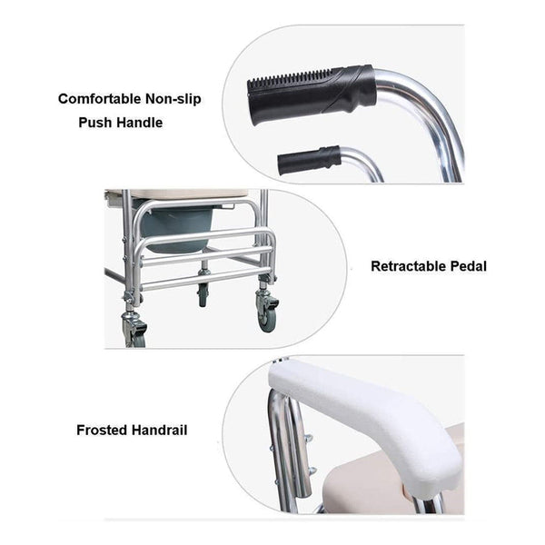 Wheelchairs Mobile Shower Toilet Commode Chair Bathroom Aluminum Bedside Footrest Wheelchair