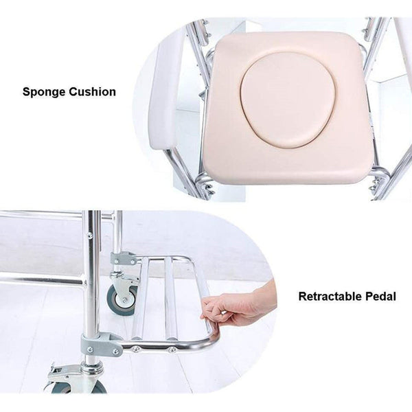 Wheelchairs Mobile Shower Toilet Commode Chair Bathroom Aluminum Bedside Footrest Wheelchair