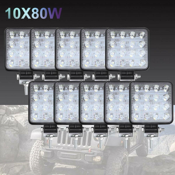 Lamps 10Pcs 80W Cree Flood Led Work Lights 12V 24V Boat Camping Square 4Inch Bar