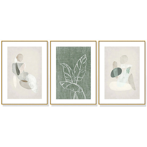 60Cmx90cm Abstract Body And Leaves 3 Sets Gold Frame Canvas Wall Art