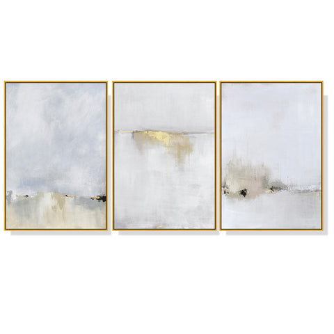 60Cmx90cm Abstract Golden White 3 Sets Frame Canvas Wall Art