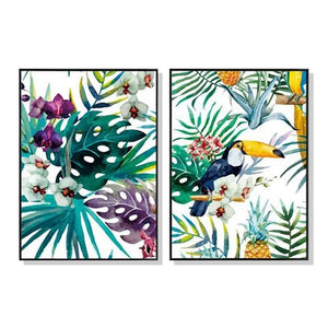 Posters & Prints Wall Art 50Cmx70cm Toucan And Orchid 2 Sets Black Frame Canvas