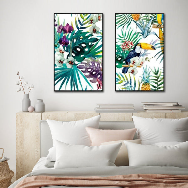 Posters & Prints Wall Art 50Cmx70cm Toucan And Orchid 2 Sets Black Frame Canvas