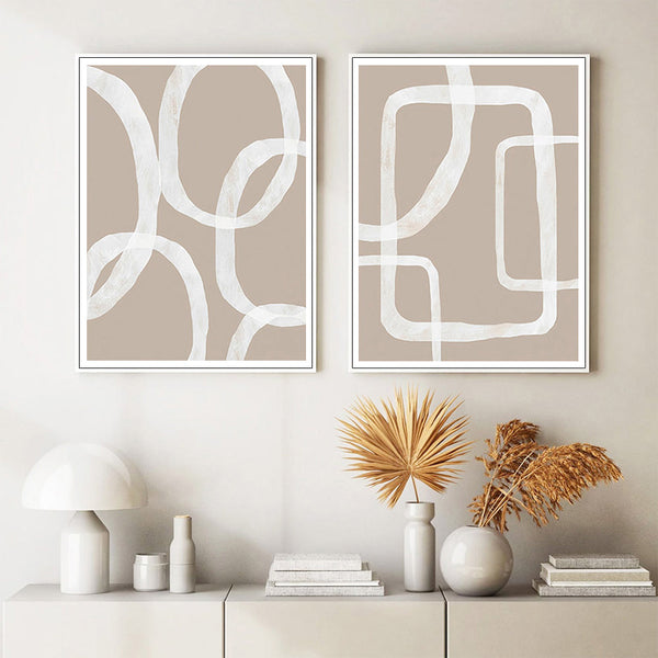 Posters & Prints Wall Art 70Cmx100cm Abstract White Lines 2 Sets Frame Canvas