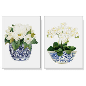 Posters & Prints Wall Art 60Cmx90cm Elegant Flower 2 Sets White Frame Canvas